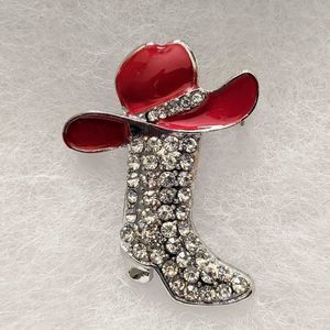 Crystal Boot with Red Hat Brooch
